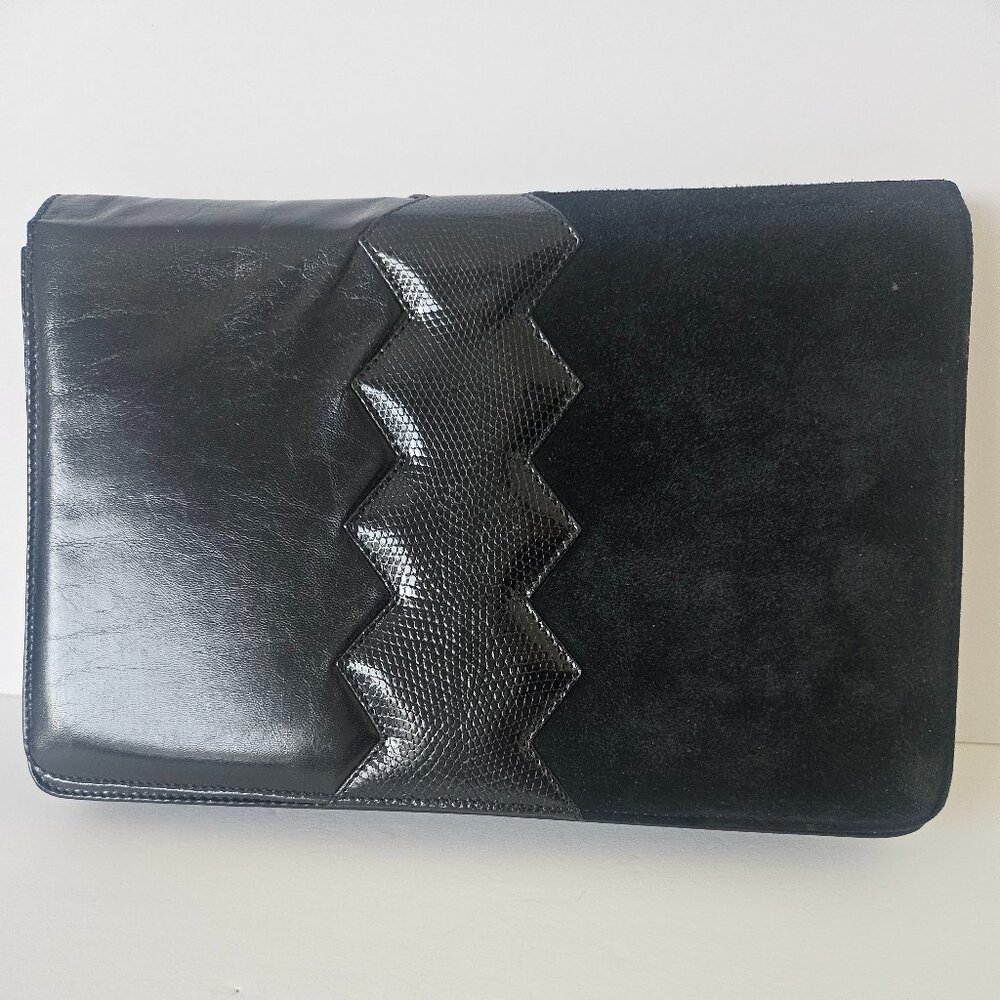 Susan Bennis/Warren Edwards Black Suede/Snakeskin/Leather CLUTCH
